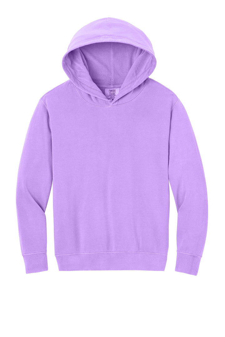 Front View of NeonVio Comfort Colors Youth Lightweight Hooded Sweatshirt 1467Y
