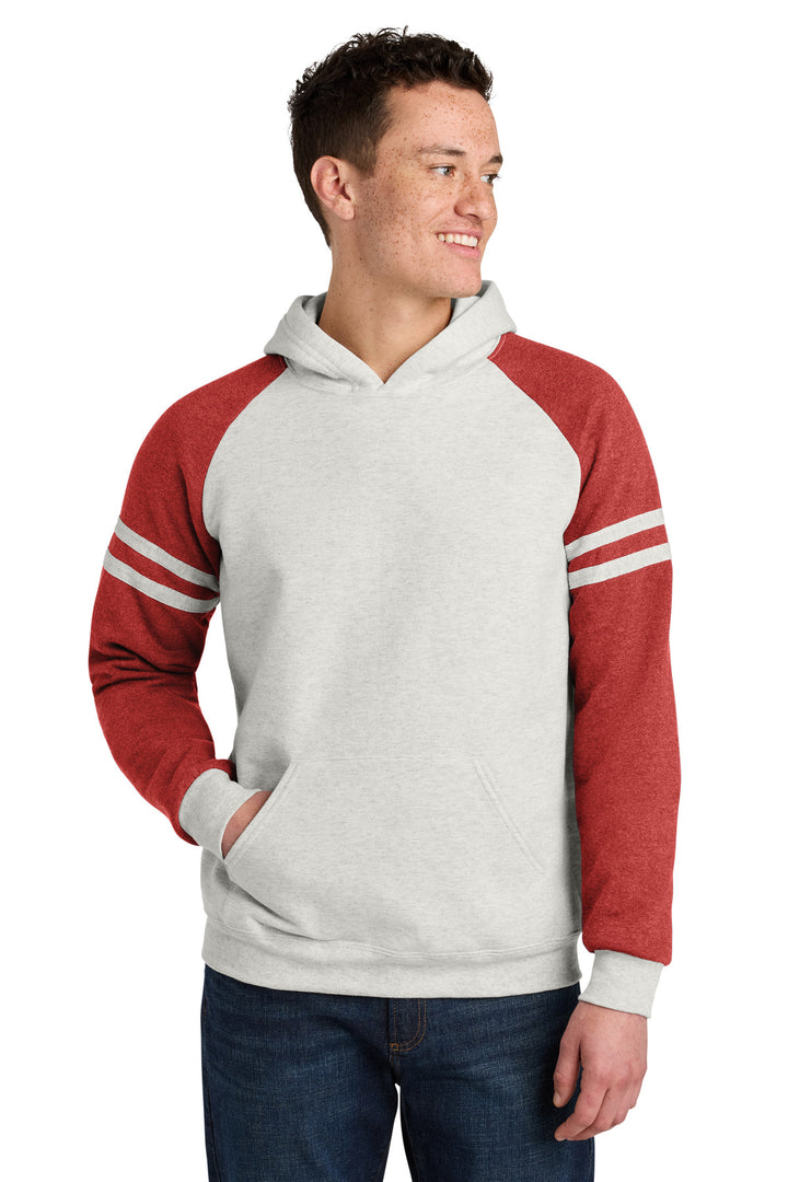 Front View of OatH/FryRH Jerzees Unisex NuBlend Varsity Colorblock Hooded Sweatshirt 97C
