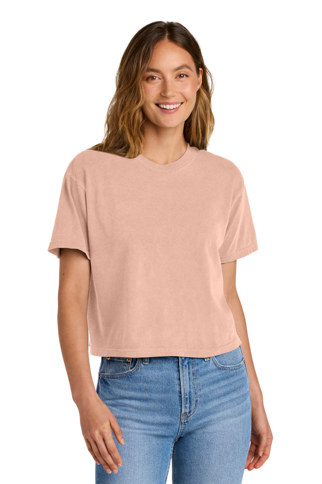 Front View of Peachy Comfort Colors Women's Heavyweight Boxy Tee 3023CL