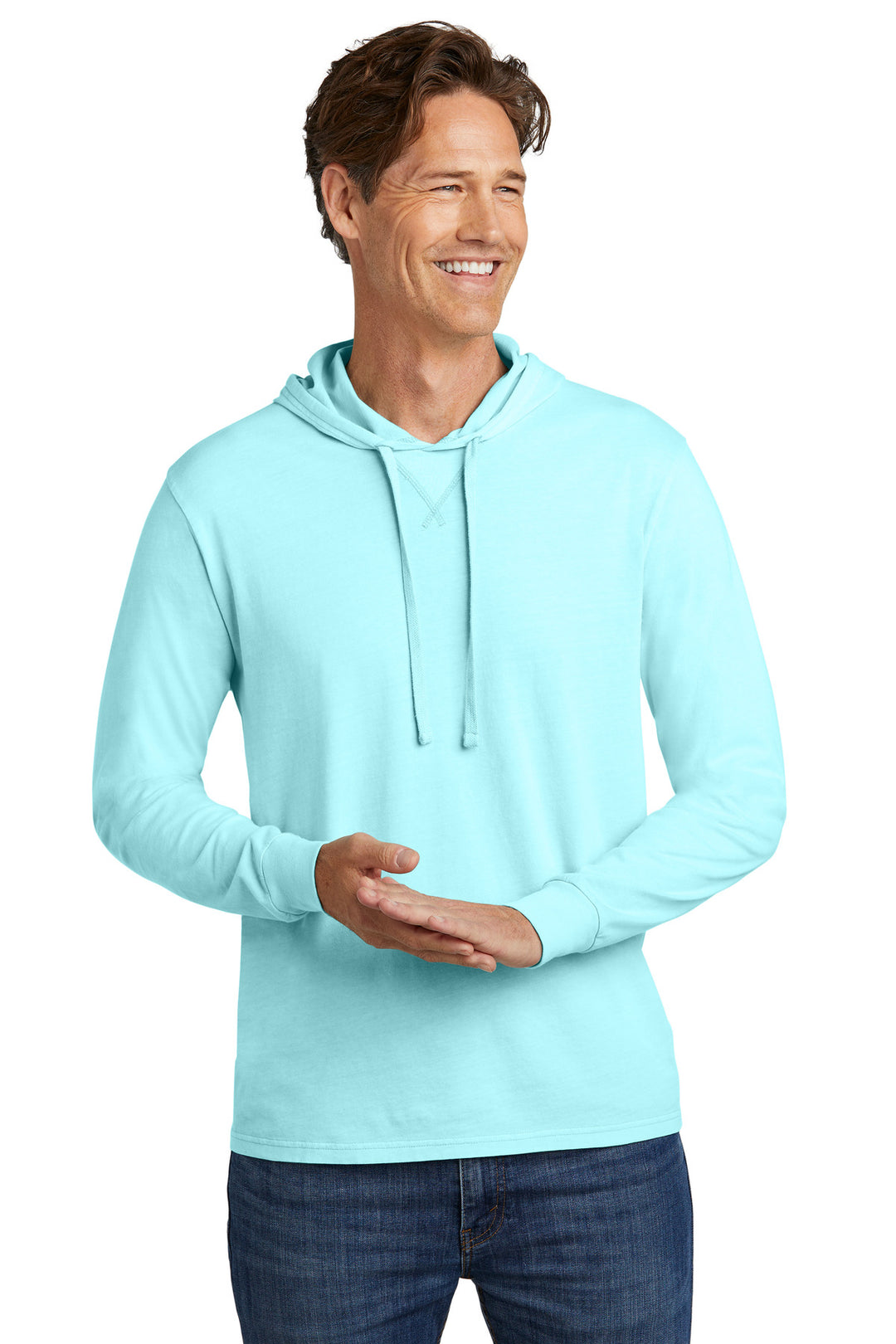 Front View of SaltwtrBlu Allmade Unisex Mineral Dye Organic Cotton Hoodie Tee AL6305