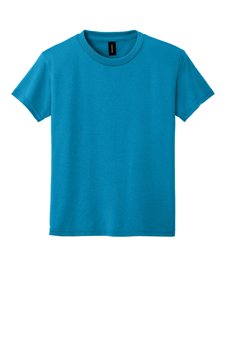 Front View of Sapphire Gildan Youth DryBlend 50 Cotton/50 Poly T-Shirt. 8000B