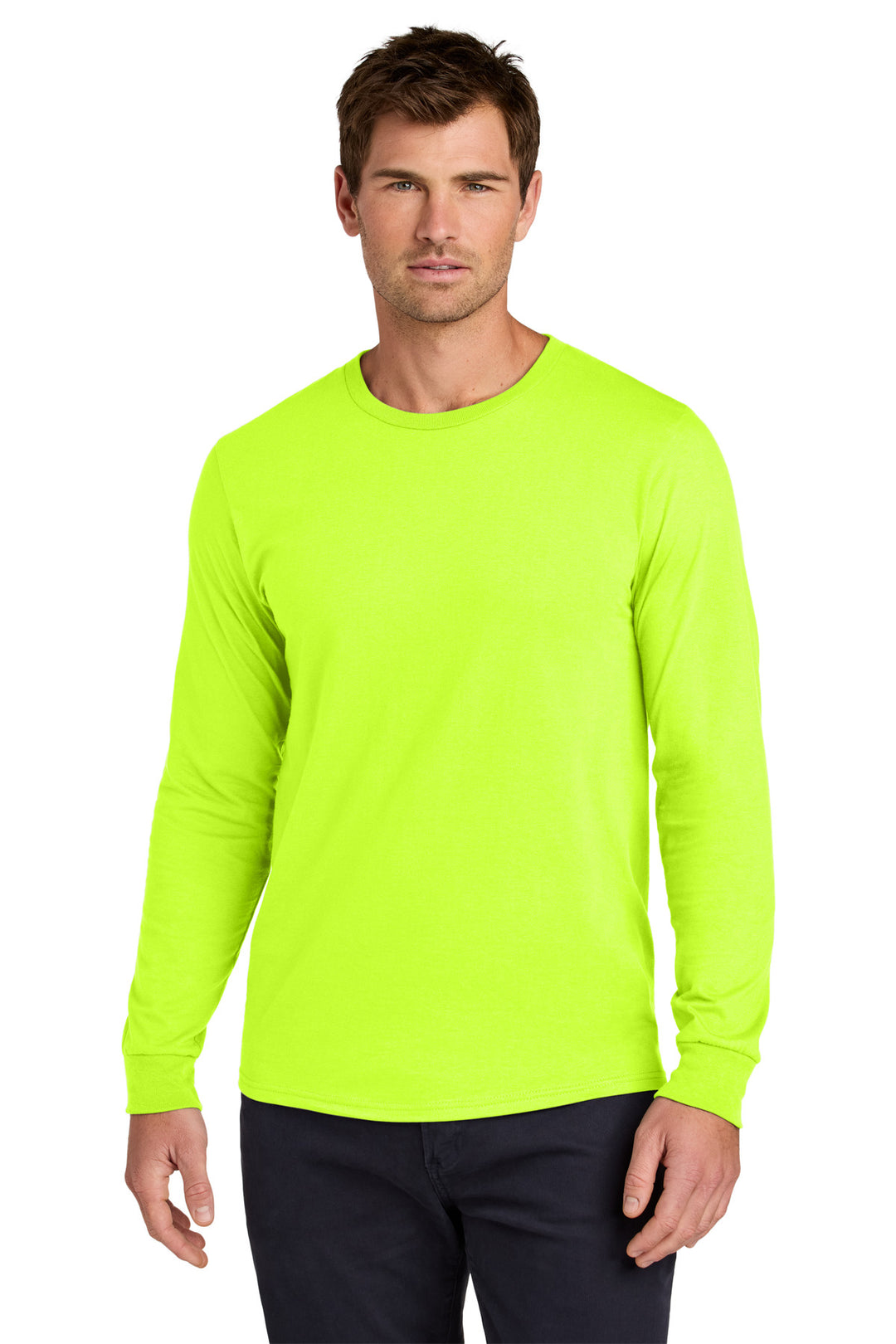 Front View of SftyGrn Jerzees Classics Unisex Cotton Long Sleeve T-Shirt 363L