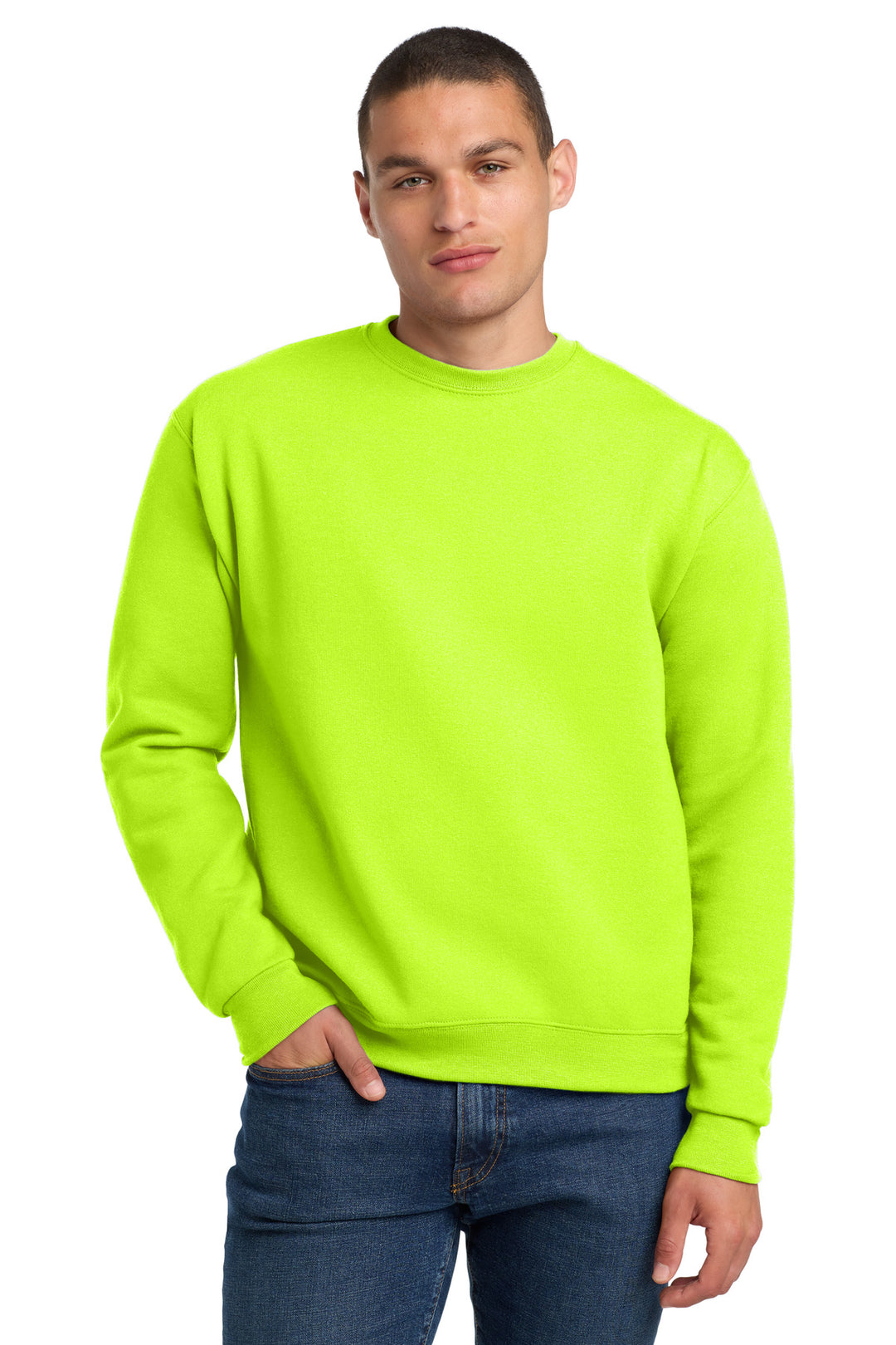 Front View of SftyGrn Jerzees Super Sweats NuBlend - Crewneck Sweatshirt. 4662M