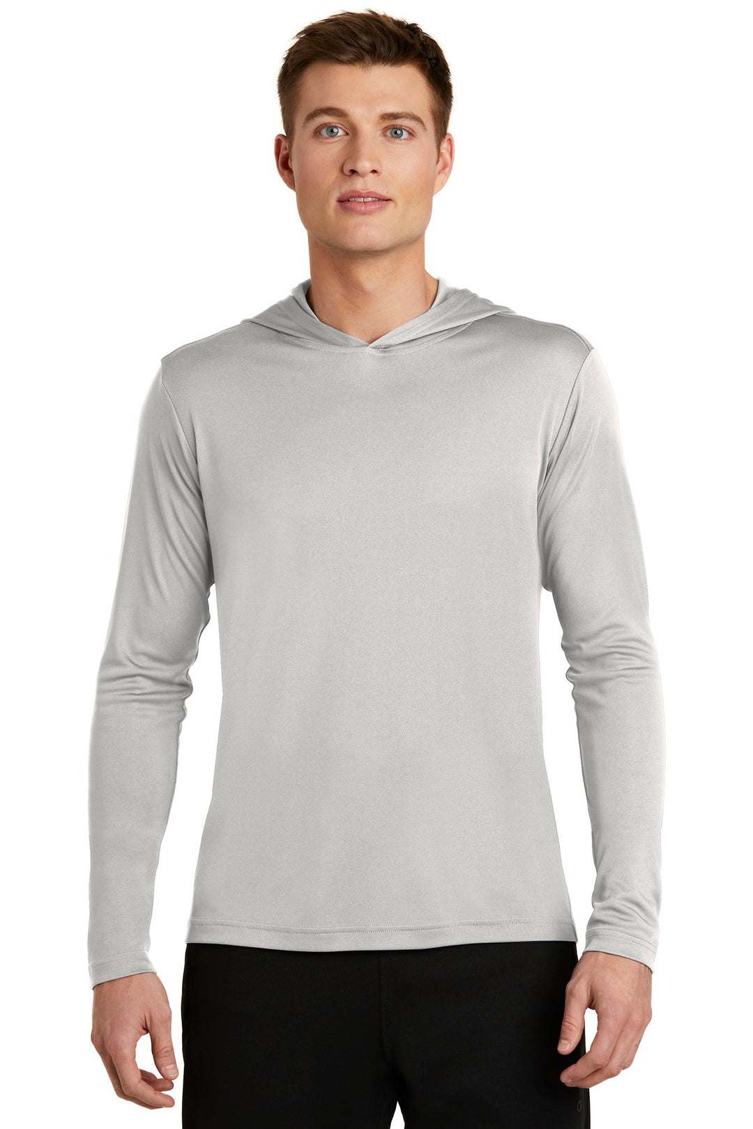 Front View of Silver Sport-Tek PosiCharge Competitor Hooded Pullover. ST358