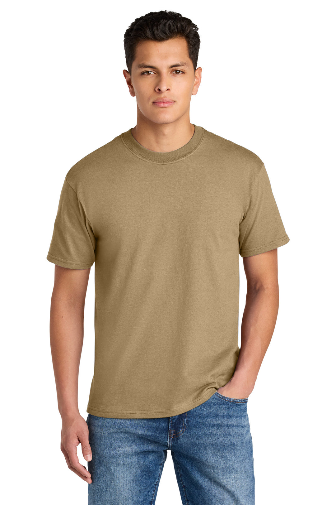 Front View of Tan Gildan Hammer Maxweight Tee 75000