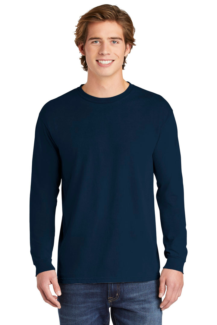 Front View of True Navy COMFORT COLORS Heavyweight Ring Spun Long Sleeve Tee. 6014