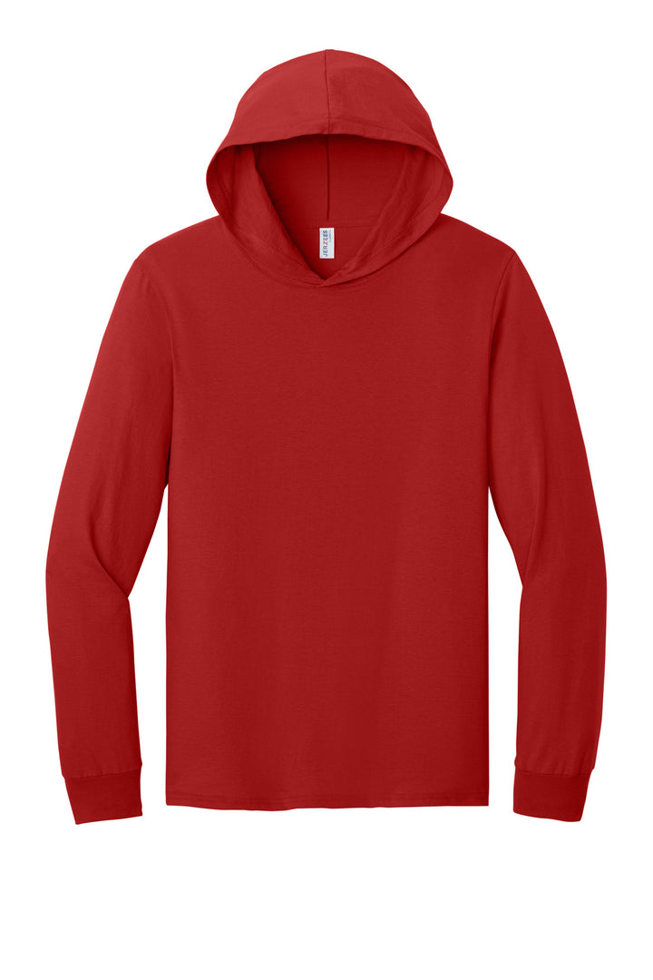 Front View of TrueRed Jerzees Classics Unisex Cotton Long Sleeve Hooded T-Shirt 363LH