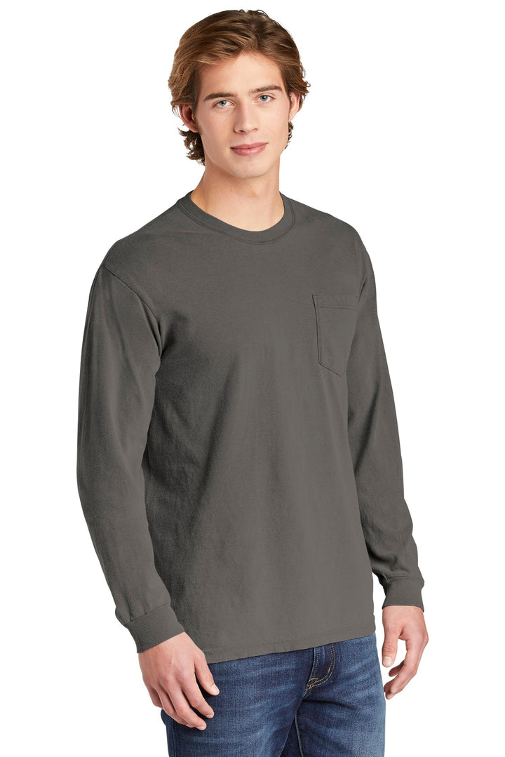 Grey COMFORT COLORS Heavyweight Ring Spun Long Sleeve Pocket Tee. 4410