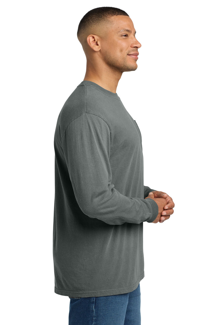 Grey COMFORT COLORS Heavyweight Ring Spun Long Sleeve Pocket Tee. 4410