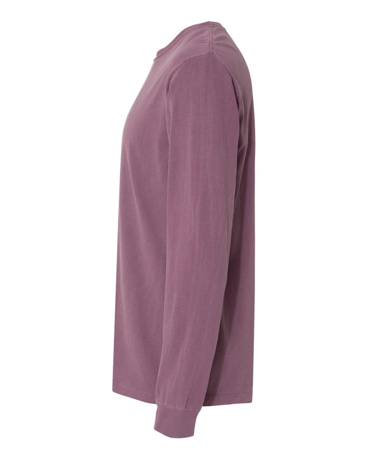 Left View of Berry Garment-Dyed Heavyweight Long Sleeve T-Shirt - 6014