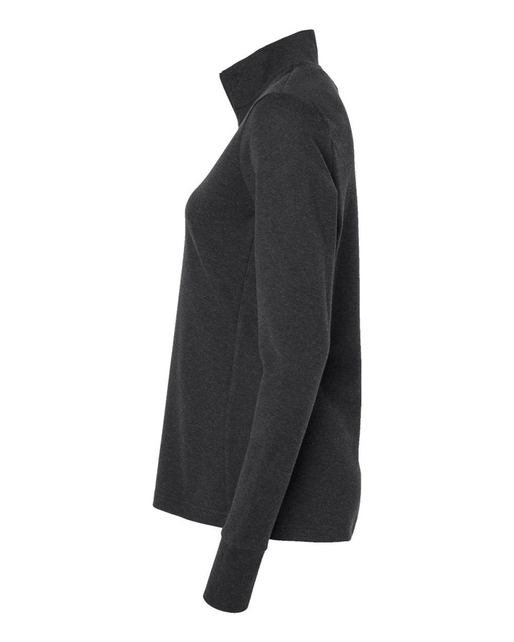 Left View of Black Melange Women's 3-Stripes Quarter-Zip Sweater - A555