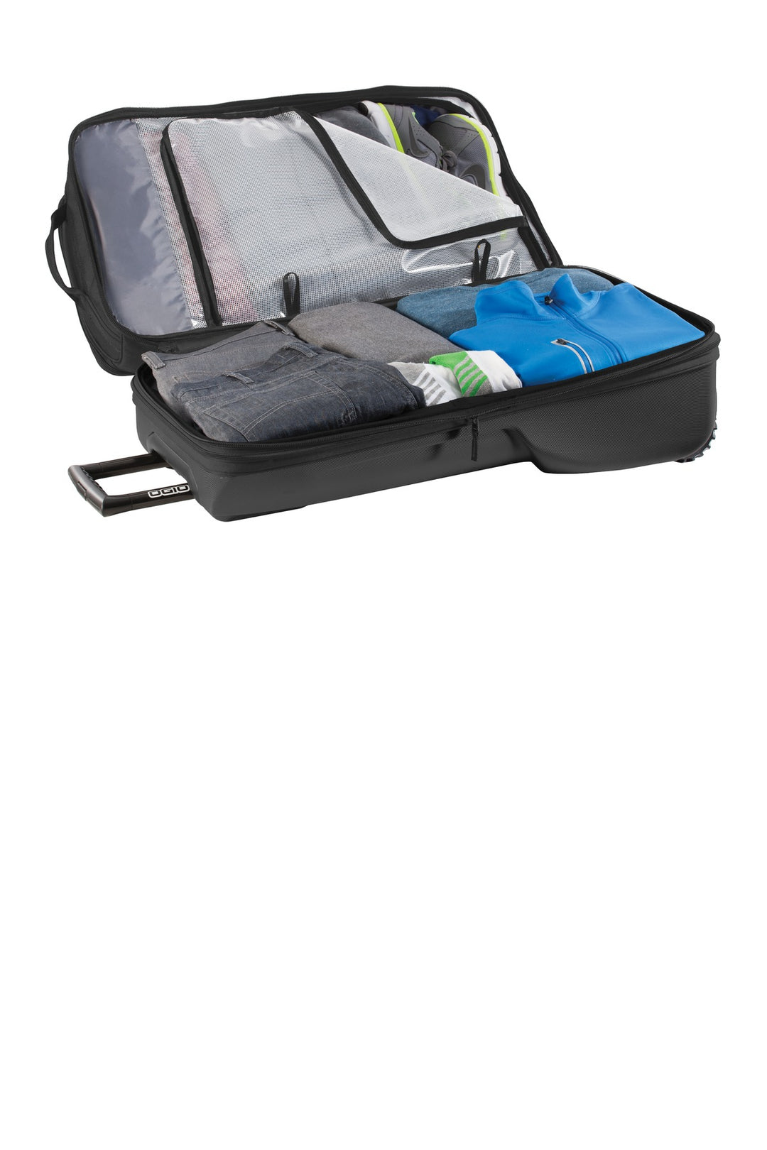 Left View of Black OGIO Nomad 30 Travel Bag. 413017
