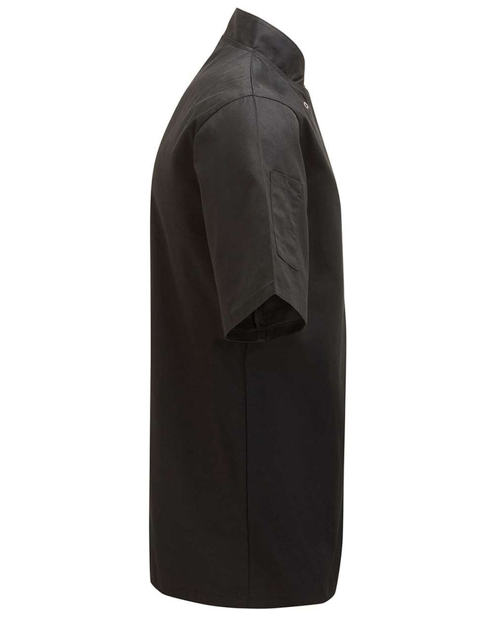 Left View of Black Ten Studded Front Chef Short Sleeve Coat - RP664