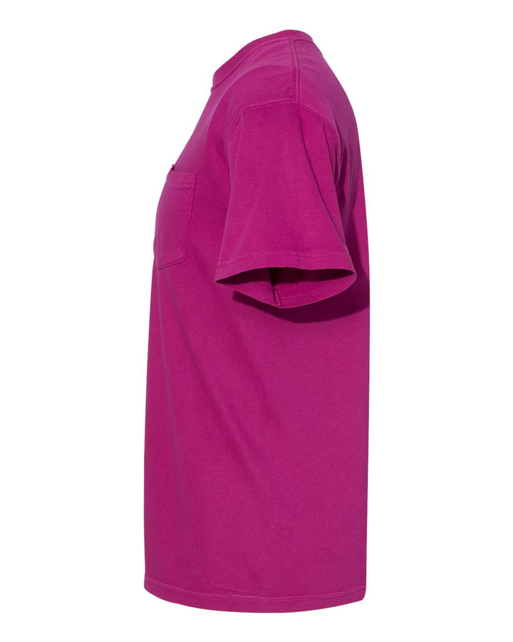 Left View of Boysenberry Garment-Dyed Heavyweight Pocket T-Shirt - 6030