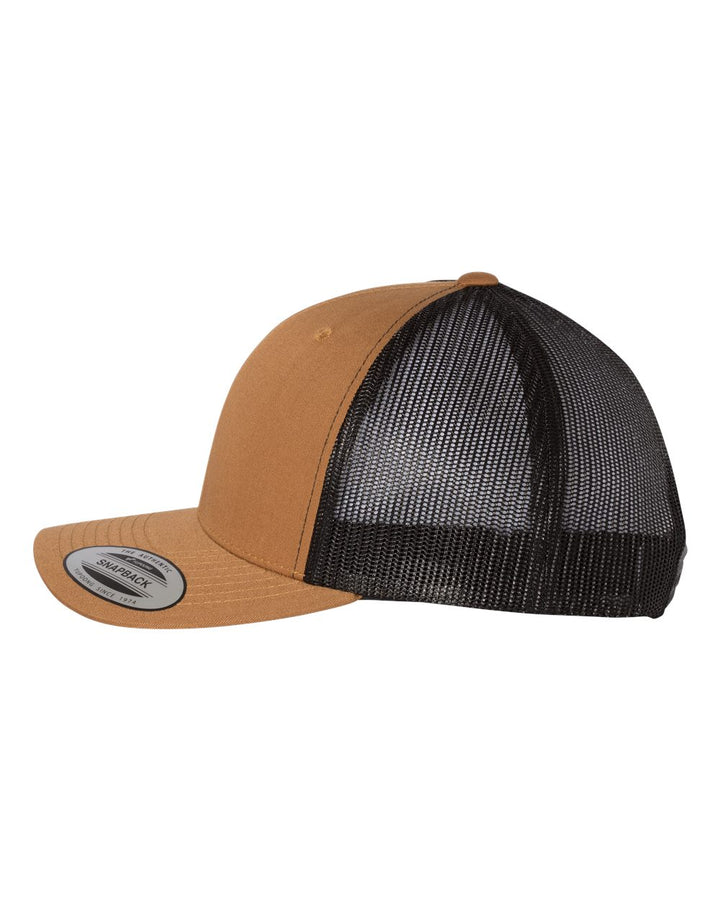 Left View of Caramel/ Black Retro Trucker Cap - 6606