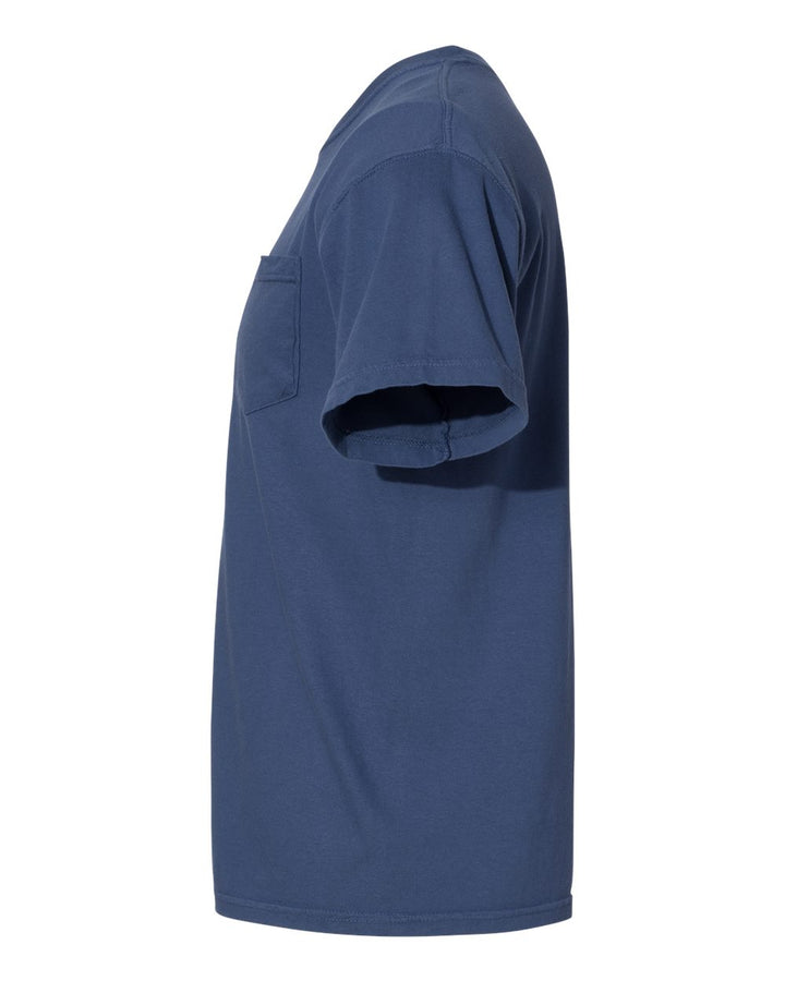 Left View of China Blue Garment-Dyed Heavyweight Pocket T-Shirt - 6030