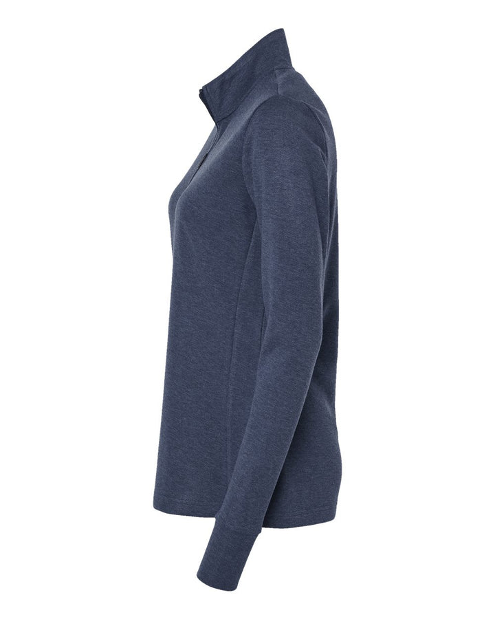 Left View of Collegiate Navy Melange Women's 3-Stripes Quarter-Zip Sweater - A555