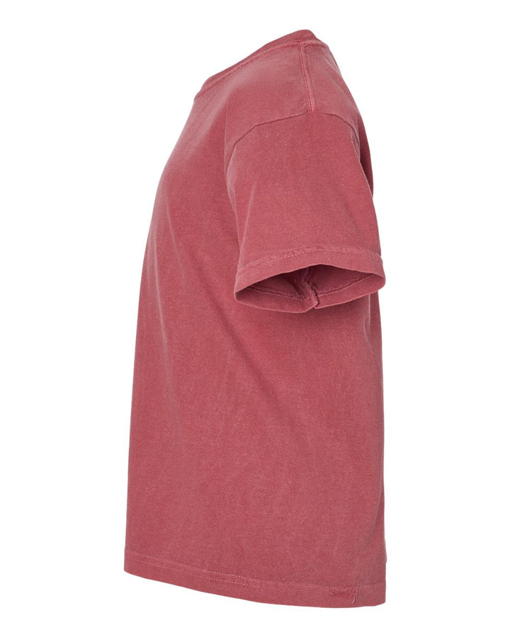 Left View of Crimson Garment-Dyed Youth Heavyweight T-Shirt - 9018