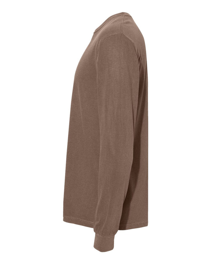 Left View of Espresso Garment-Dyed Heavyweight Long Sleeve T-Shirt - 6014