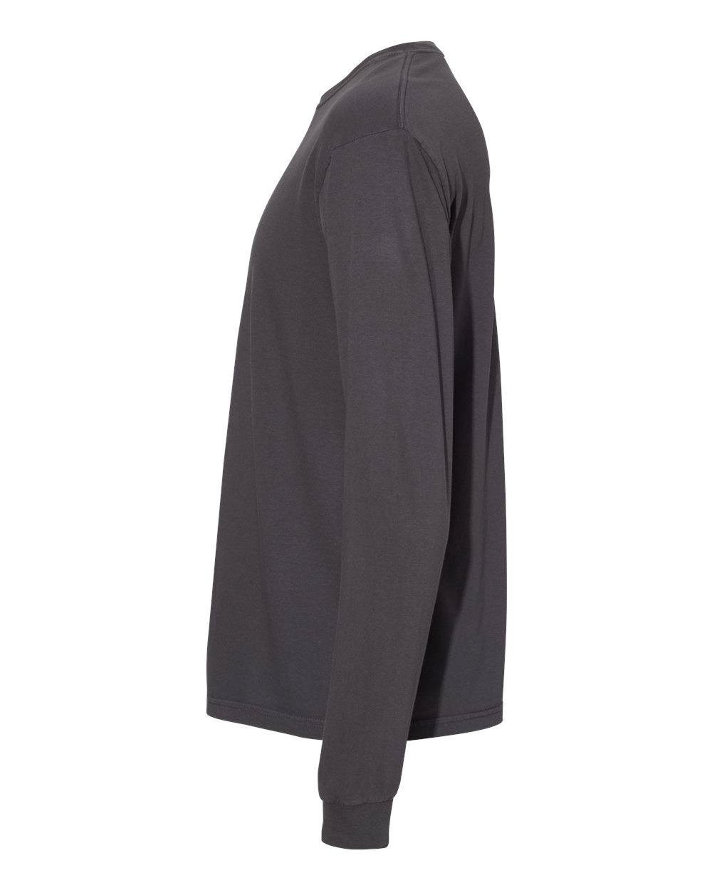 Left View of Graphite Garment-Dyed Heavyweight Long Sleeve T-Shirt - 6014