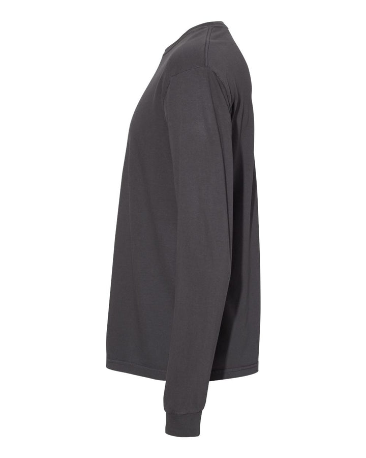 Left View of Graphite Garment-Dyed Heavyweight Long Sleeve T-Shirt - 6014