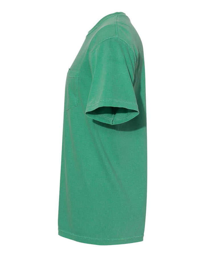 Left View of Grass Garment-Dyed Heavyweight Pocket T-Shirt - 6030