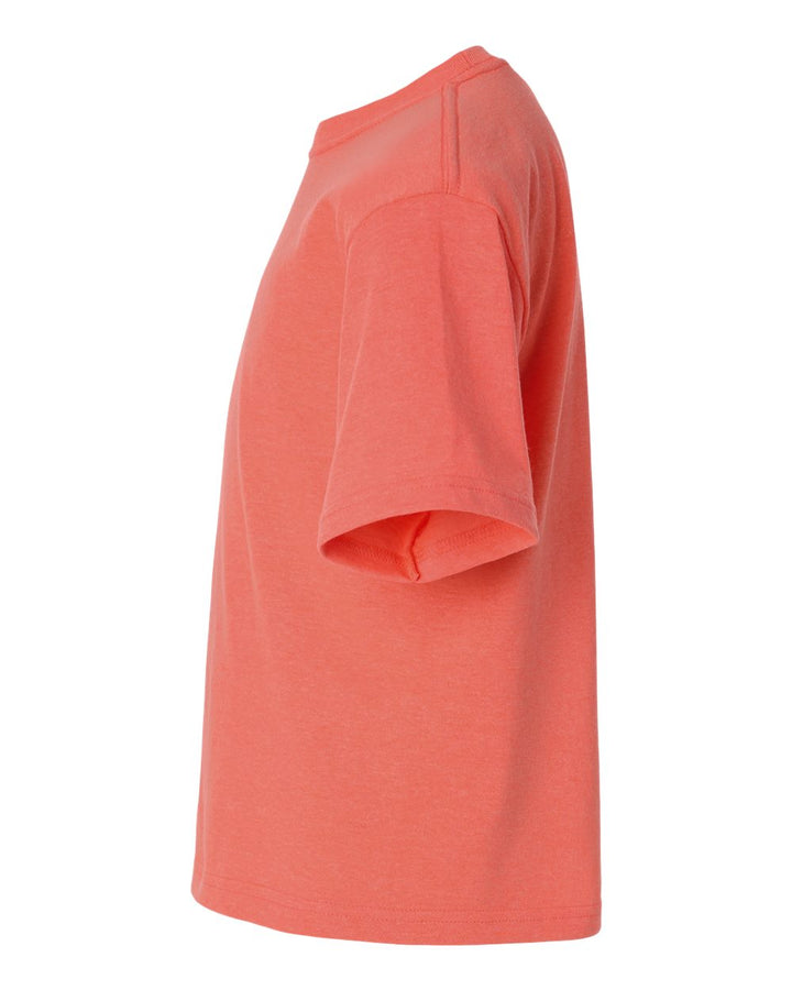 Left View of Heather Coral Youth Gold Soft Touch T-Shirt - 4850