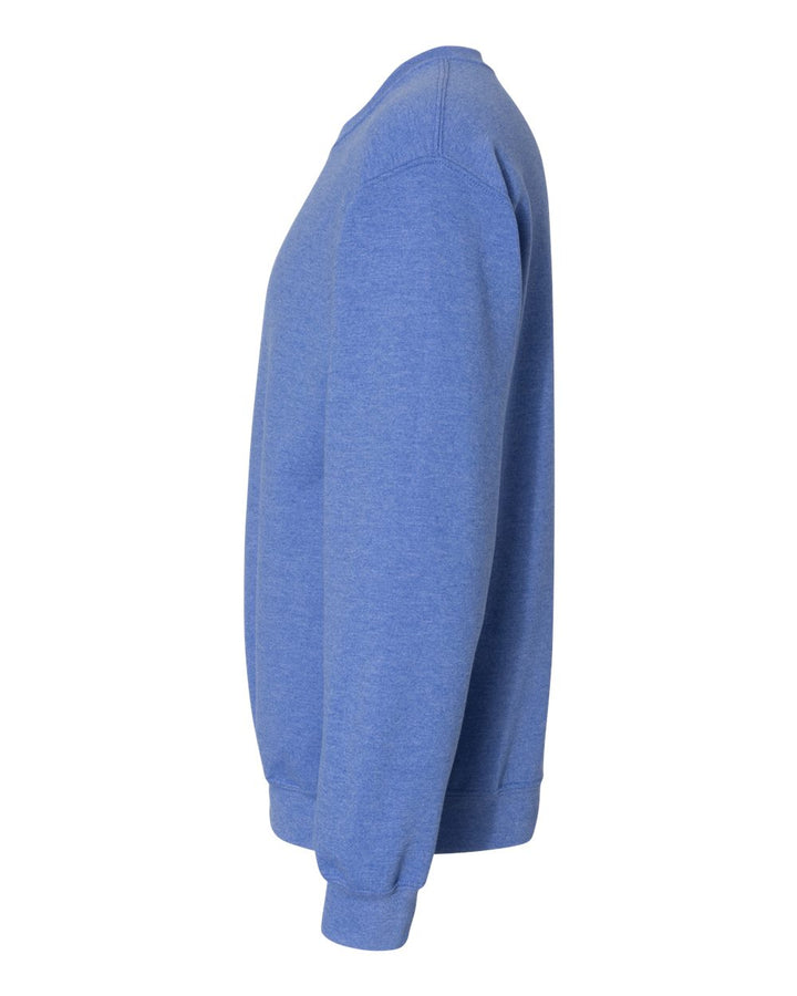 Left View of Heather Deep Royal Heavy Blend™ Crewneck Sweatshirt - 18000