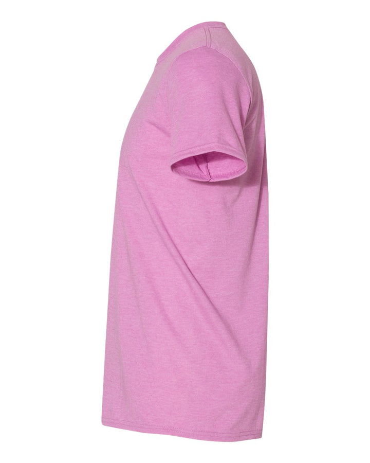 Left View of Heather Radiant Orchid Softstyle® T-Shirt - 64000