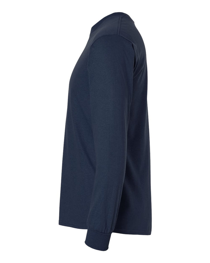 Left View of Navy Ultra Cotton® Long Sleeve T-Shirt - 2400