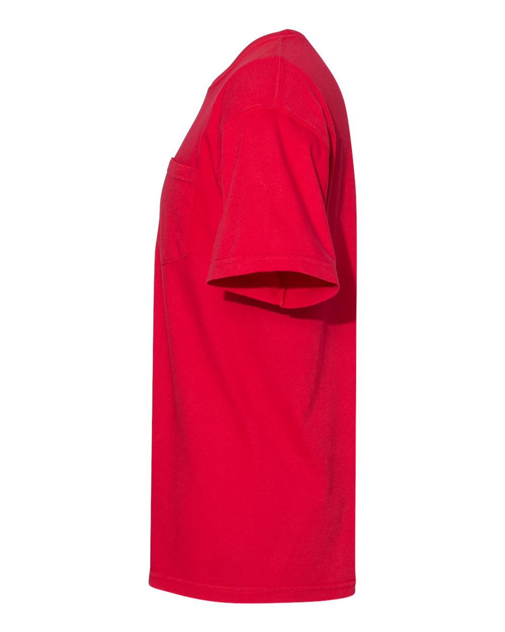 Left View of Red Garment-Dyed Heavyweight Pocket T-Shirt - 6030