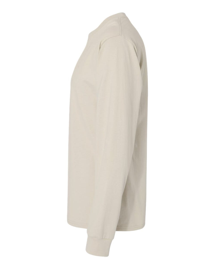 Left View of Sand Beefy-T® Long Sleeve T-Shirt - 5186