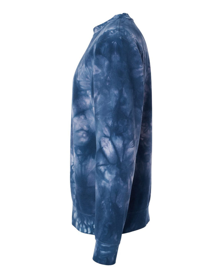 Left View of Tie Dye Navy Midweight Tie-Dyed Crewneck Sweatshirt - PRM3500TD