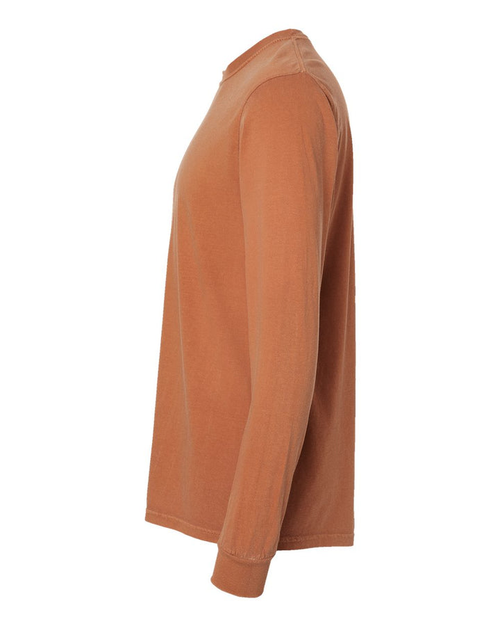 Left View of Yam Garment-Dyed Heavyweight Long Sleeve T-Shirt - 6014