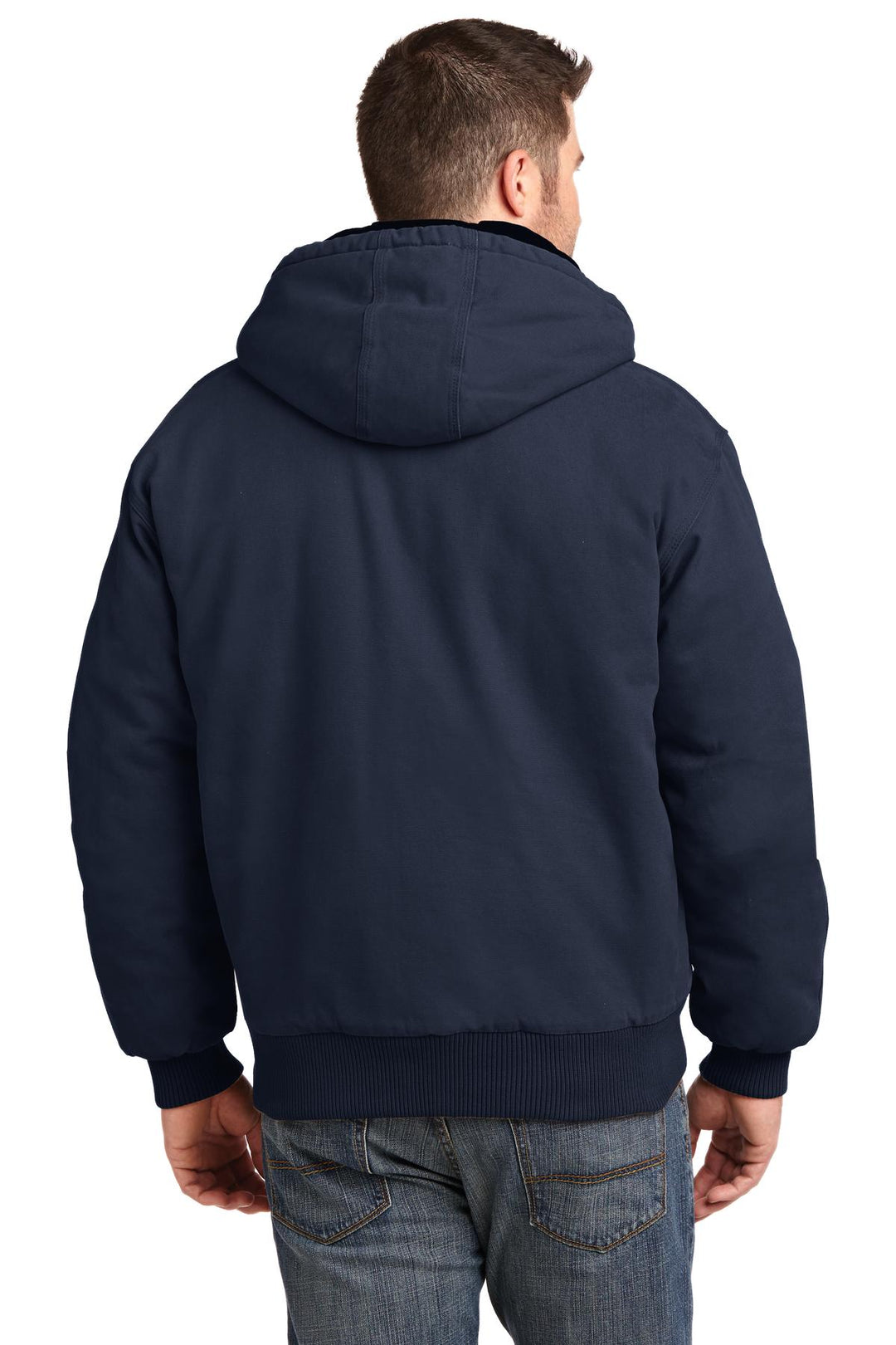 Navy CornerStone Washed Duck Cloth Insulated Hooded Work Jacket. CSJ41