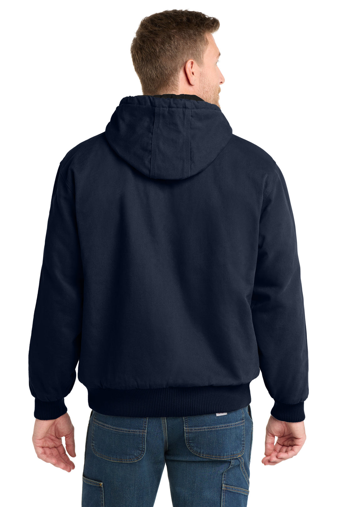 Navy CornerStone Washed Duck Cloth Insulated Hooded Work Jacket. CSJ41