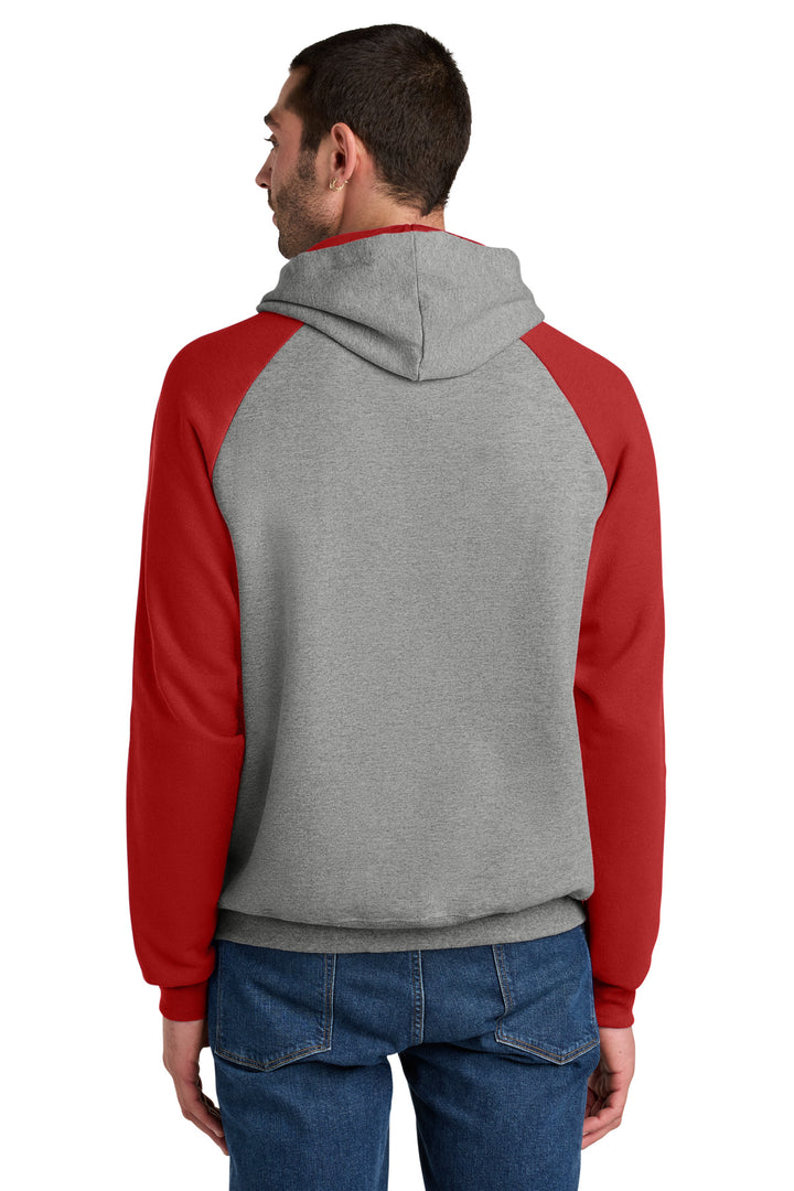 Ox/TrueRed Jerzees Unisex NuBlend Colorblock Raglan Hoodie Sweatshirt 96C