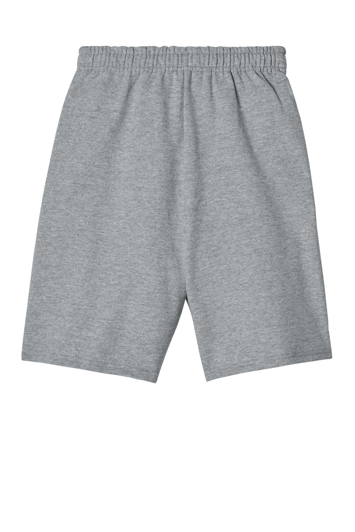 Rear View of AthlHthr Jerzees Unisex NuBlend Pocketed Sweat Short 978MP