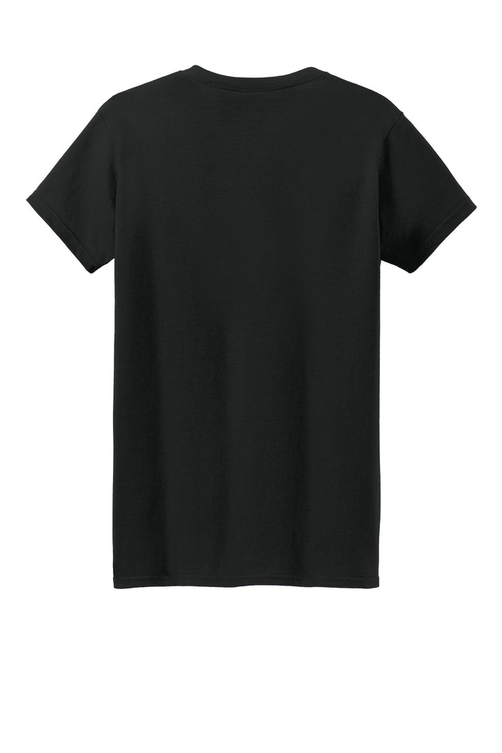 Rear View of Black Gildan Women's Heavy Cotton 100% Cotton T-Shirt. 5000L