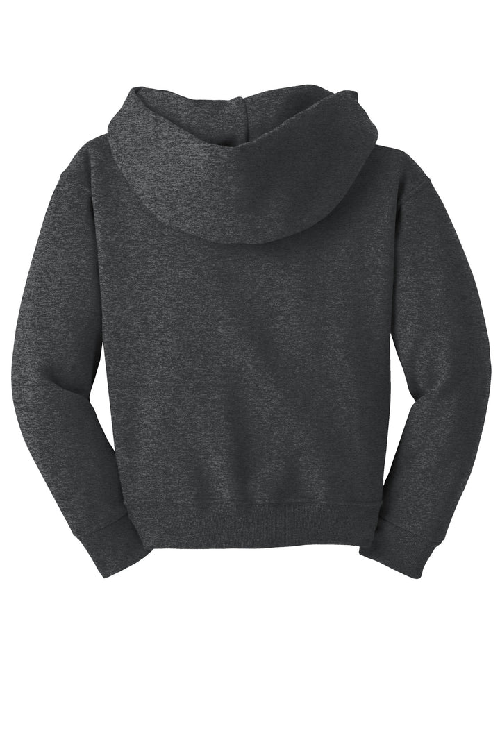 Rear View of Black Heather Jerzees - Youth NuBlend Pullover Hooded Sweatshirt. 996Y