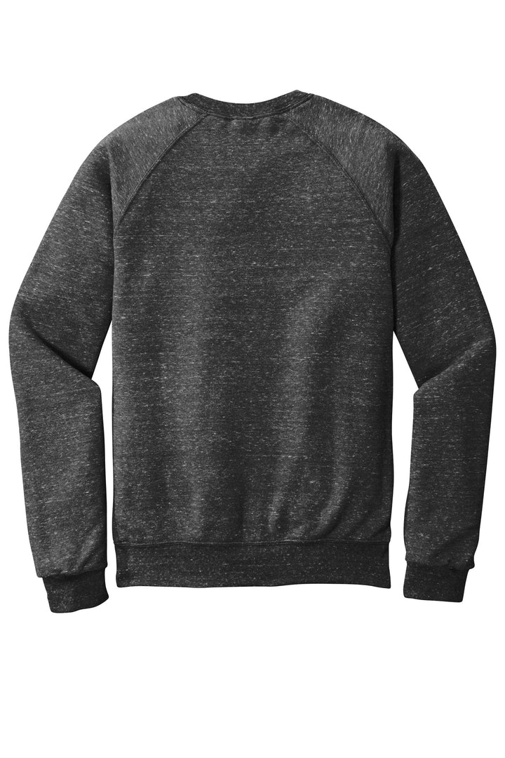 Rear View of Black Ink Jerzees Snow Heather French Terry Raglan Crew 91M