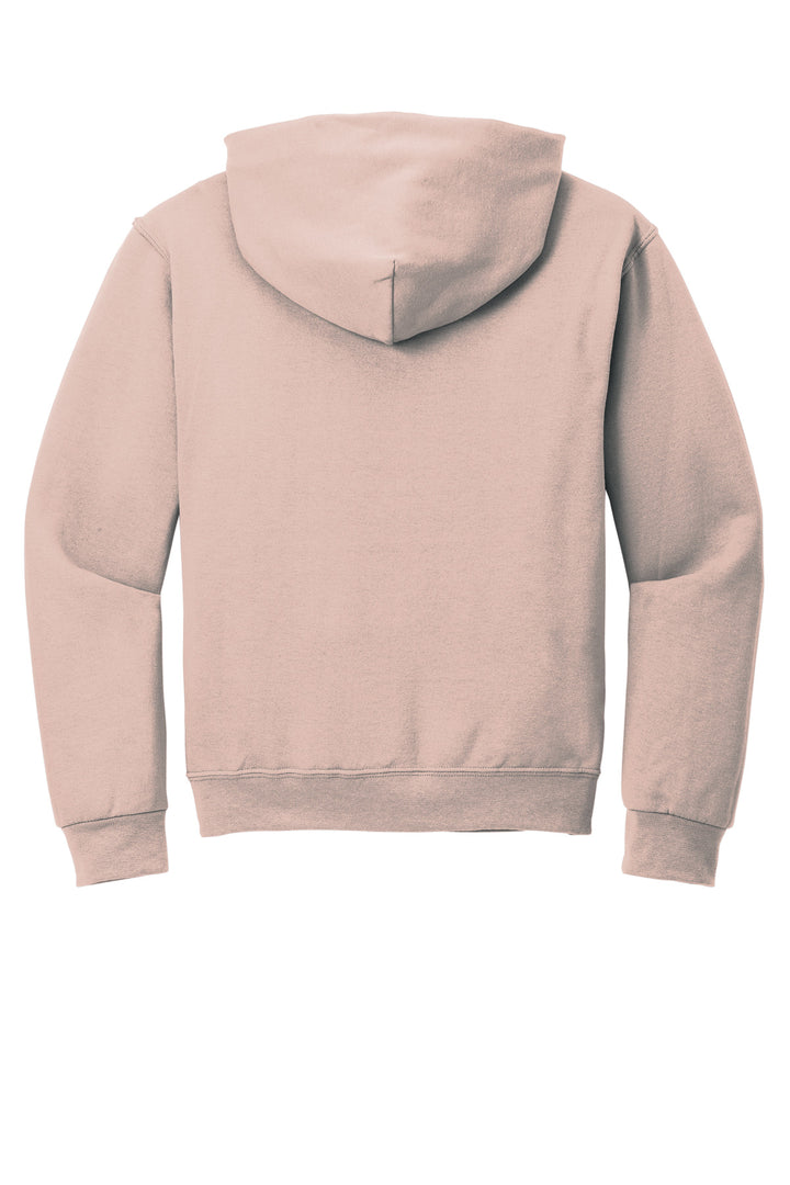 Rear View of BlushPink Jerzees NuBlend Pullover Hooded Sweatshirt. 996M