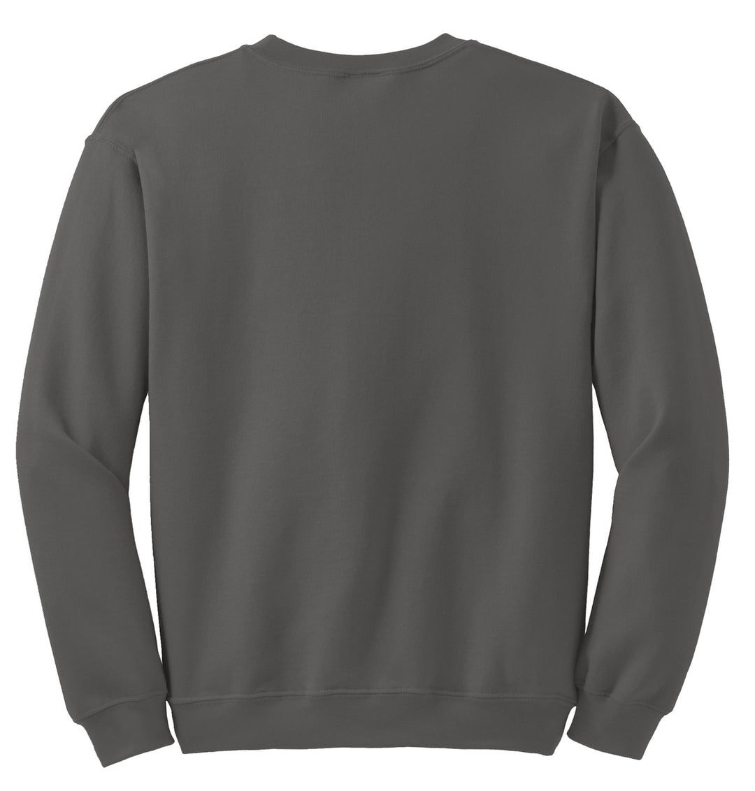 Rear View of Charcoal Gildan Heavy Blend Crewneck Sweatshirt. 18000