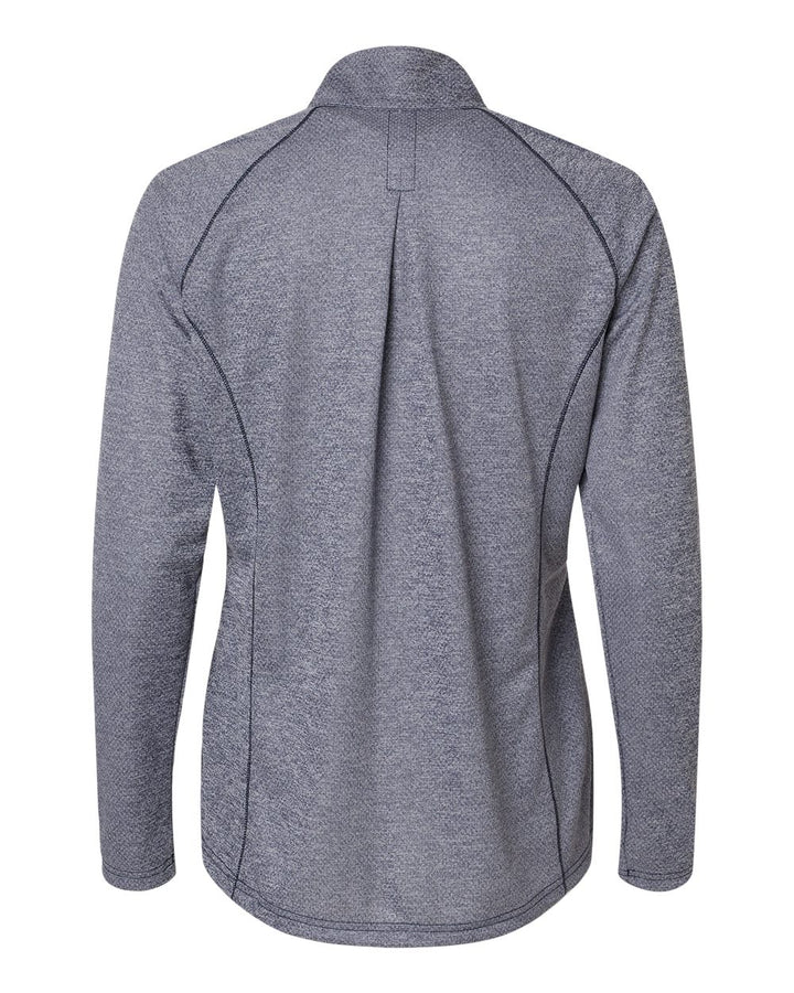 Rear View of Collegiate Navy Melange Women's Space Dyed Quarter-Zip Pullover - A594