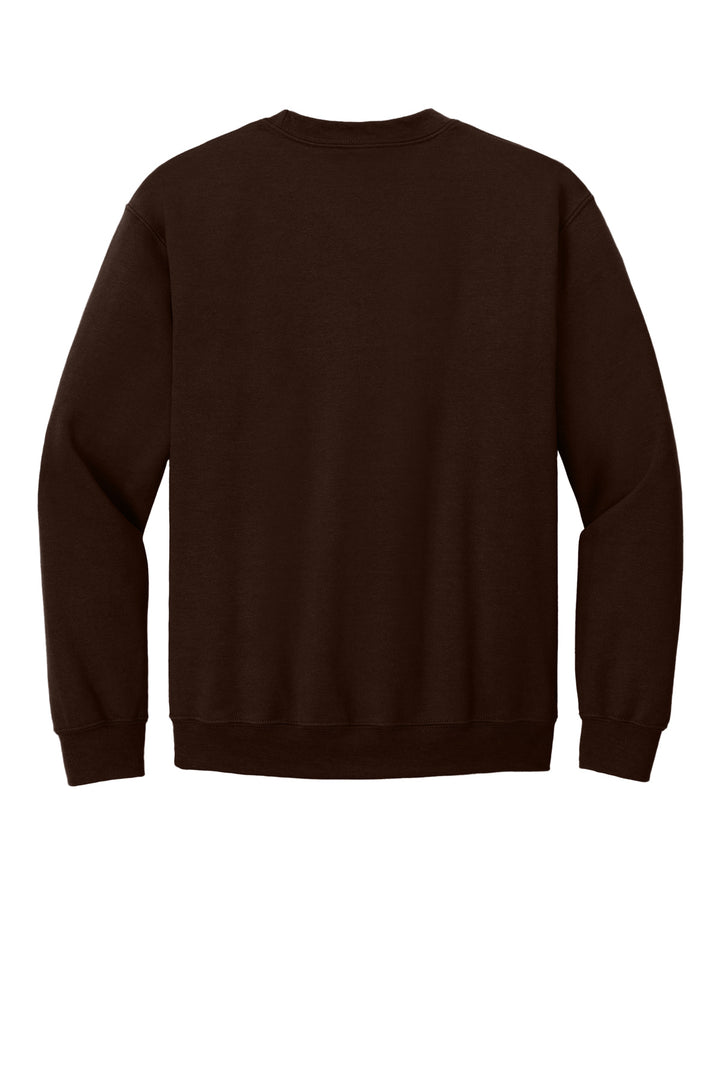 Rear View of Dark Chocolate Gildan Heavy Blend Crewneck Sweatshirt. 18000