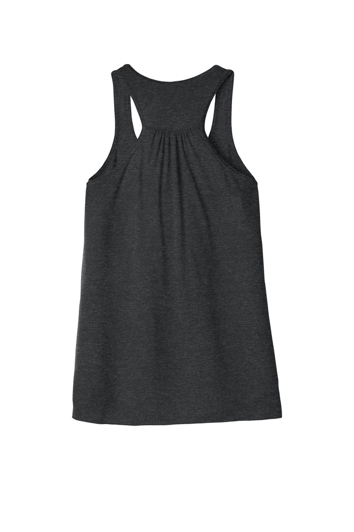 Rear View of Dark Grey Ht BELLA+CANVAS Women's Flowy Racerback Tank. BC8800