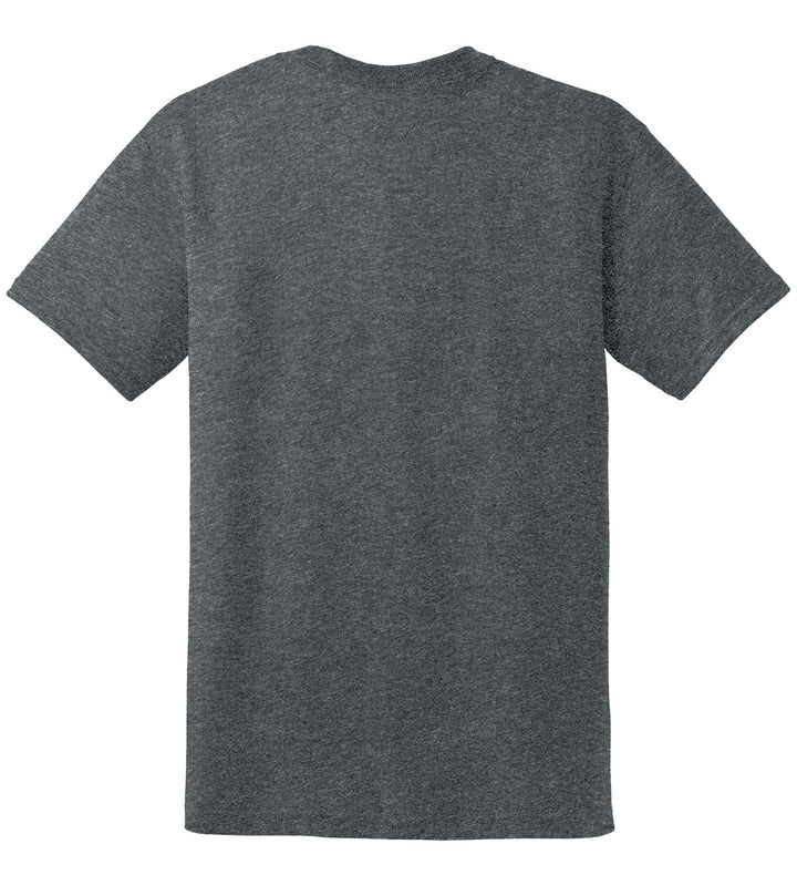 Rear View of Dark Heather Gildan DryBlend 50 Cotton/50 Poly T-Shirt. 8000