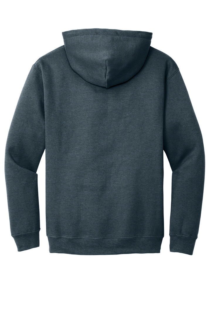 Rear View of Dark Heather Gildan - Heavy Blend Hooded Sweatshirt. 18500