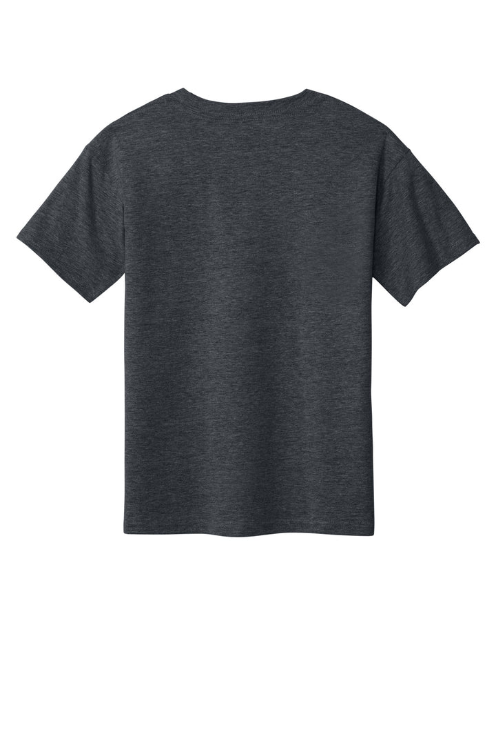Rear View of DarkHthr Gildan Youth Softstyle T-Shirt 64000B