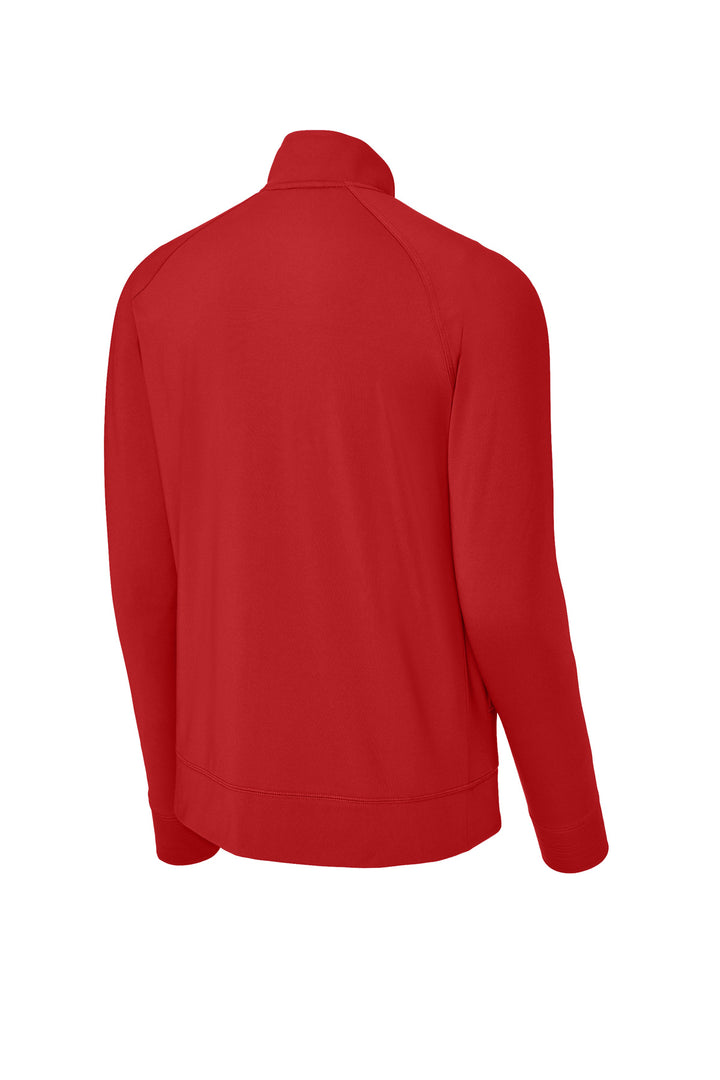 Rear View of DeepRed Sport-Tek Sport-Wick Stretch Full-Zip Cadet Jacket ST857